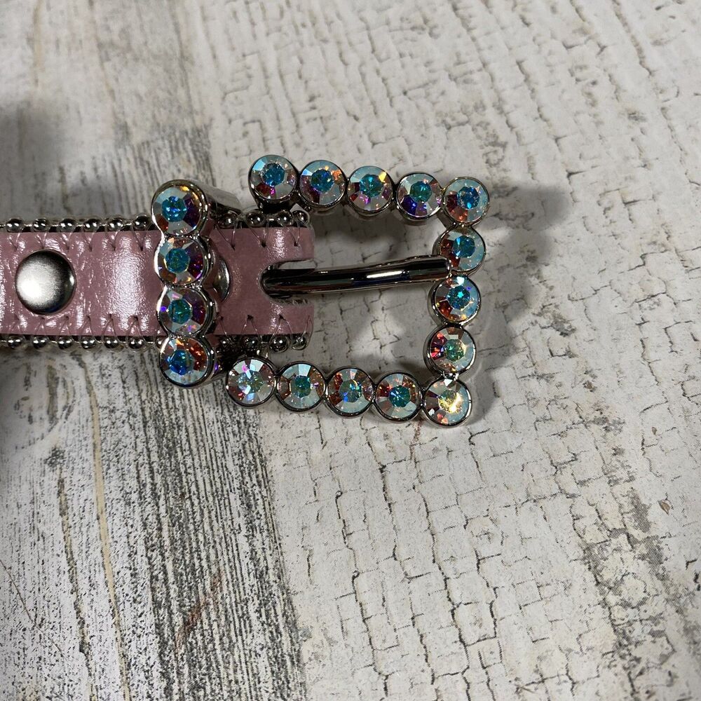 BB Simon Girl’s Belt Pink Leather Belt Crystal Buckle Western Rodeo Maximalist - Picture 6 of 8